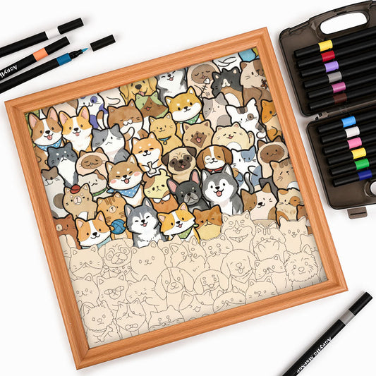 Tiny Puppy World - Puzzle in legno da colorare