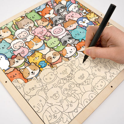 Animali stravaganti - Puzzle in legno da colorare