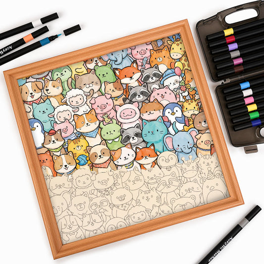 Animali stravaganti - Puzzle in legno da colorare