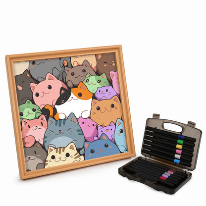Gattini rotondi - Puzzle in legno da colorare
