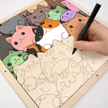 Gattini rotondi - Puzzle in legno da colorare