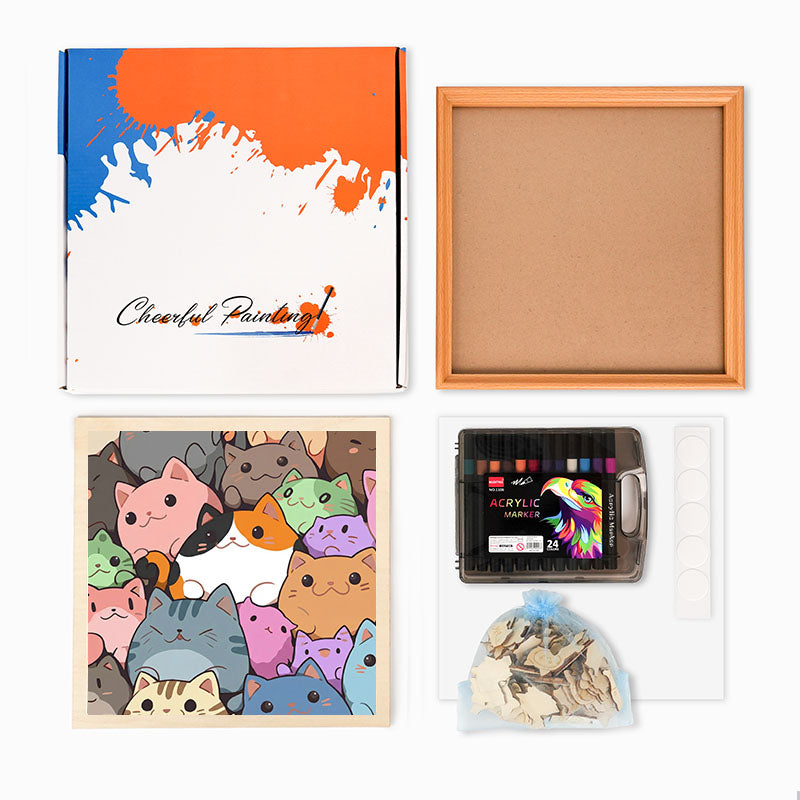 Gattini rotondi - Puzzle in legno da colorare