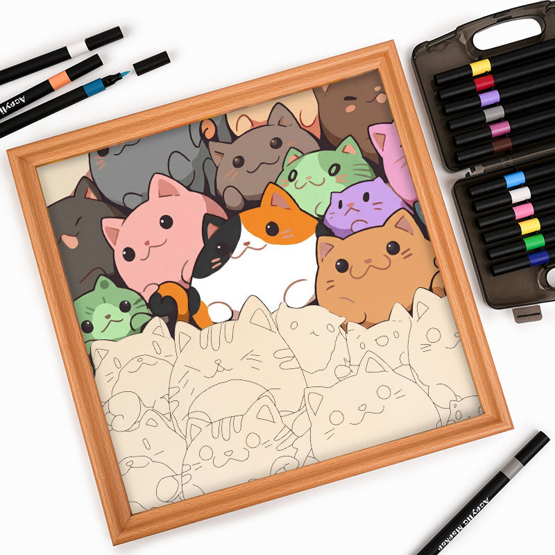 Gattini rotondi - Puzzle in legno da colorare