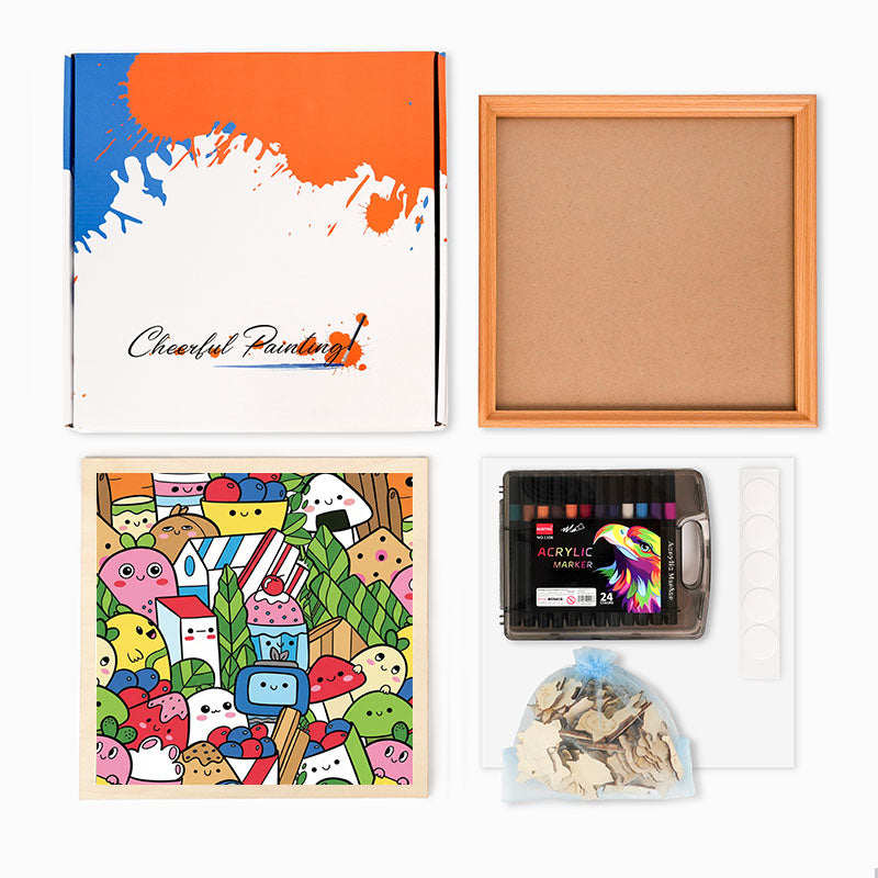 Amici del cibo - Puzzle in legno da colorare