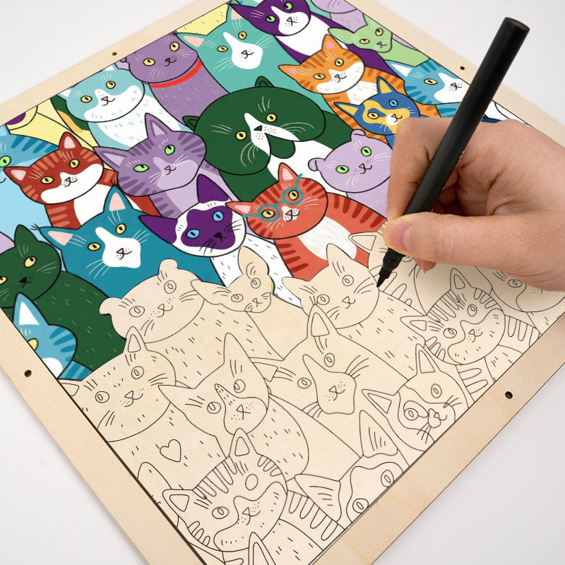 Gatti strani - Puzzle in legno da colorare