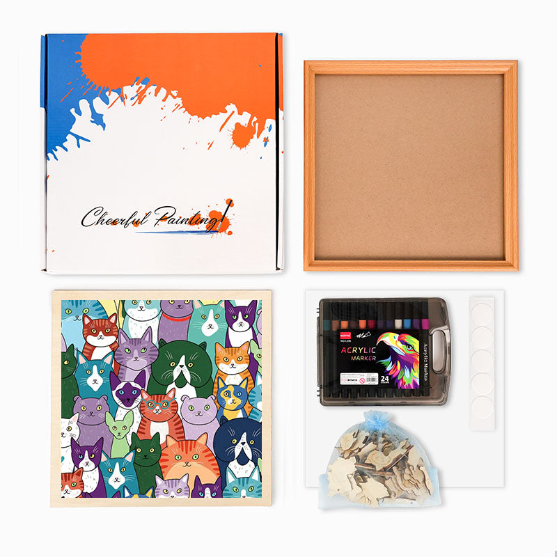Gatti strani - Puzzle in legno da colorare