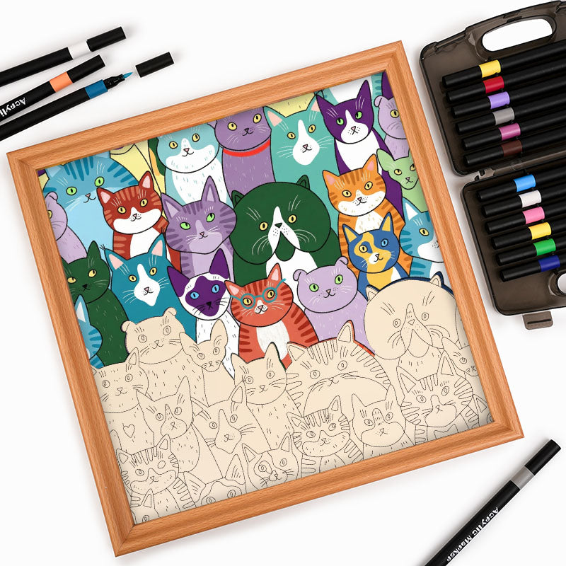 Gatti strani - Puzzle in legno da colorare