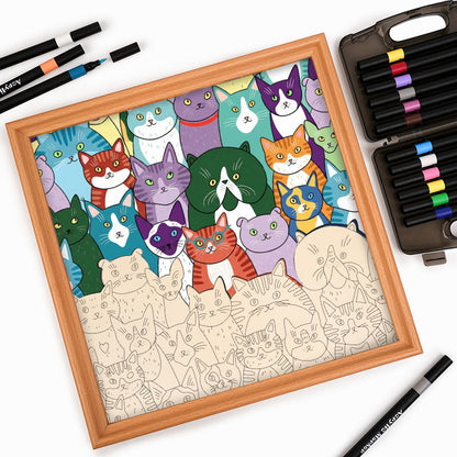 Gatti strani - Puzzle in legno da colorare