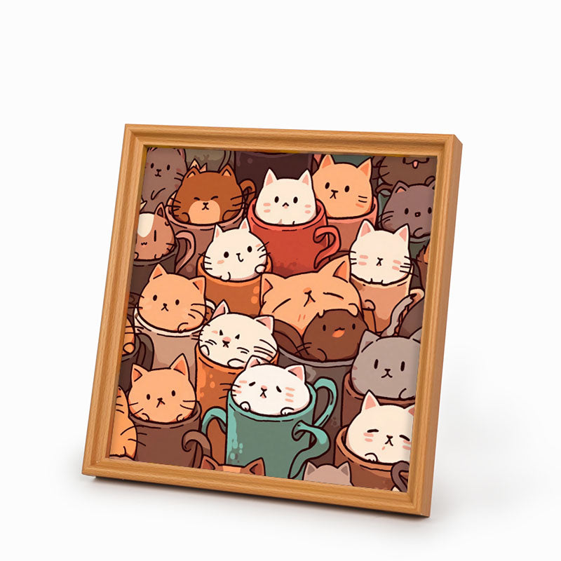 Gatti nelle tazze - Puzzle in legno da colorare