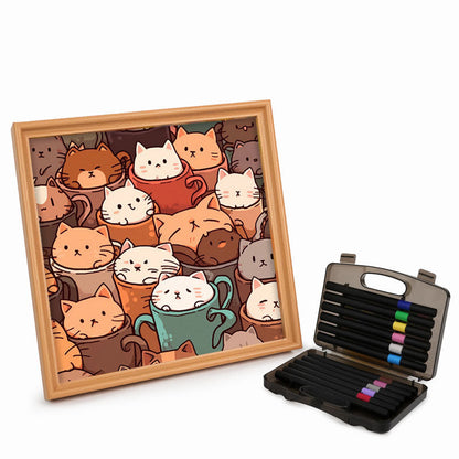 Gatti nelle tazze - Puzzle in legno da colorare
