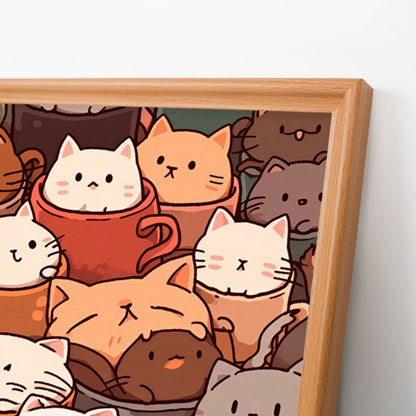 Gatti nelle tazze - Puzzle in legno da colorare