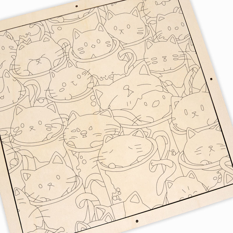 Gatti nelle tazze - Puzzle in legno da colorare