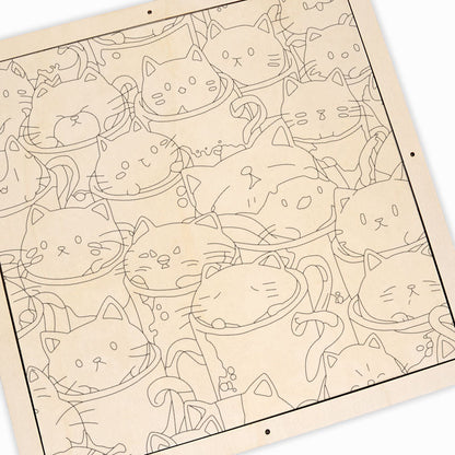Gatti nelle tazze - Puzzle in legno da colorare