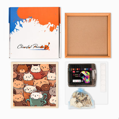 Gatti nelle tazze - Puzzle in legno da colorare