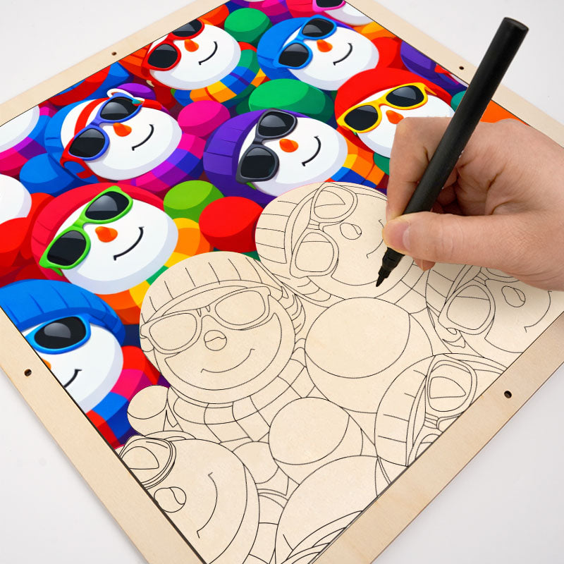 Pupazzi di neve fantastici - Puzzle in legno da colorare
