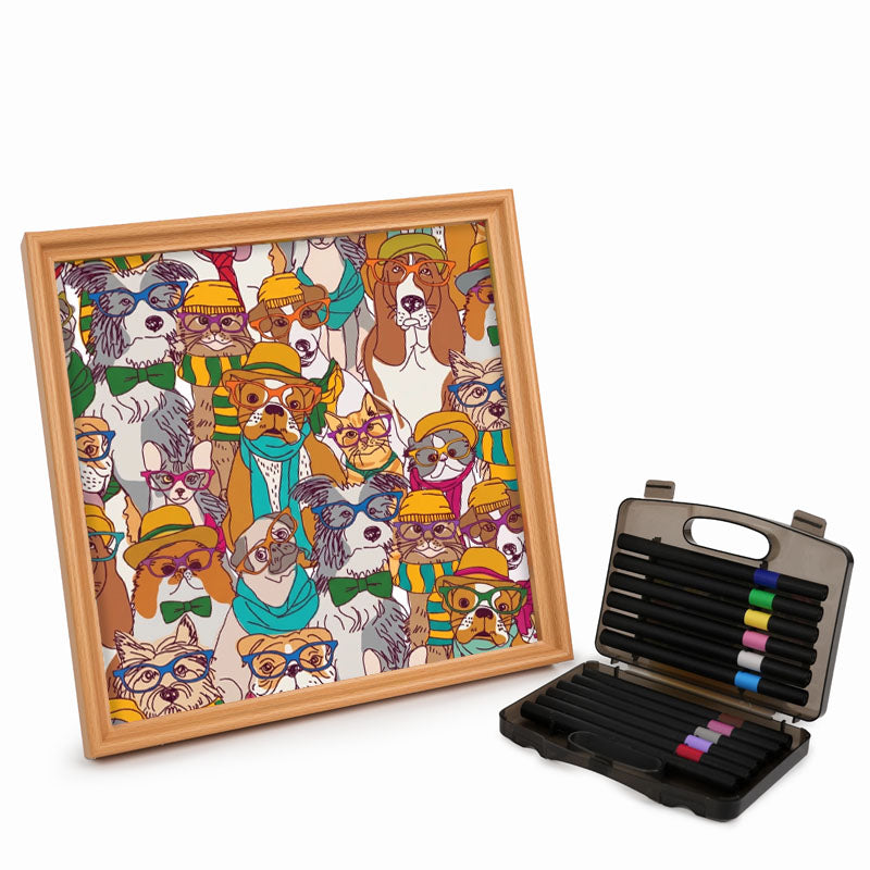 Cani con gli occhiali - Puzzle in legno da colorare