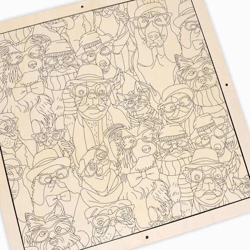 Cani con gli occhiali - Puzzle in legno da colorare