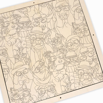 Cani con gli occhiali - Puzzle in legno da colorare