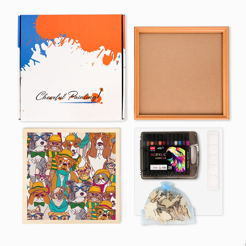 Cani con gli occhiali - Puzzle in legno da colorare