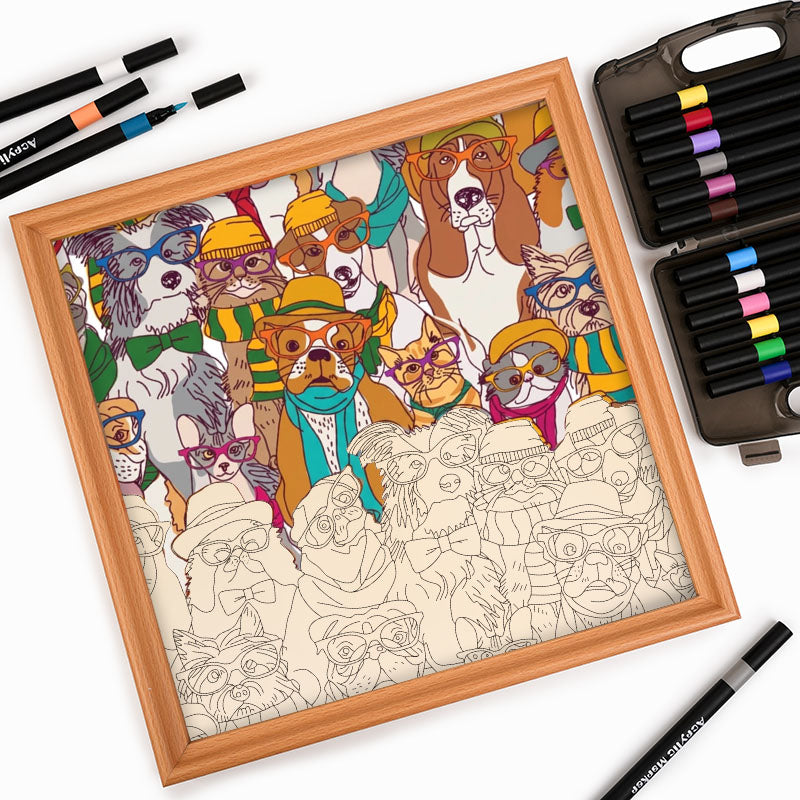 Cani con gli occhiali - Puzzle in legno da colorare