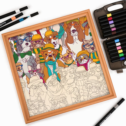 Cani con gli occhiali - Puzzle in legno da colorare