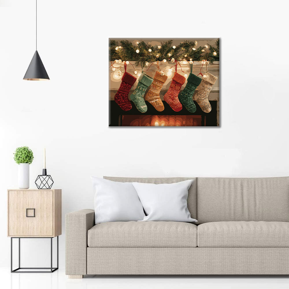 Calze di Natale vicino al fuoco - Dipingere con i Numeri