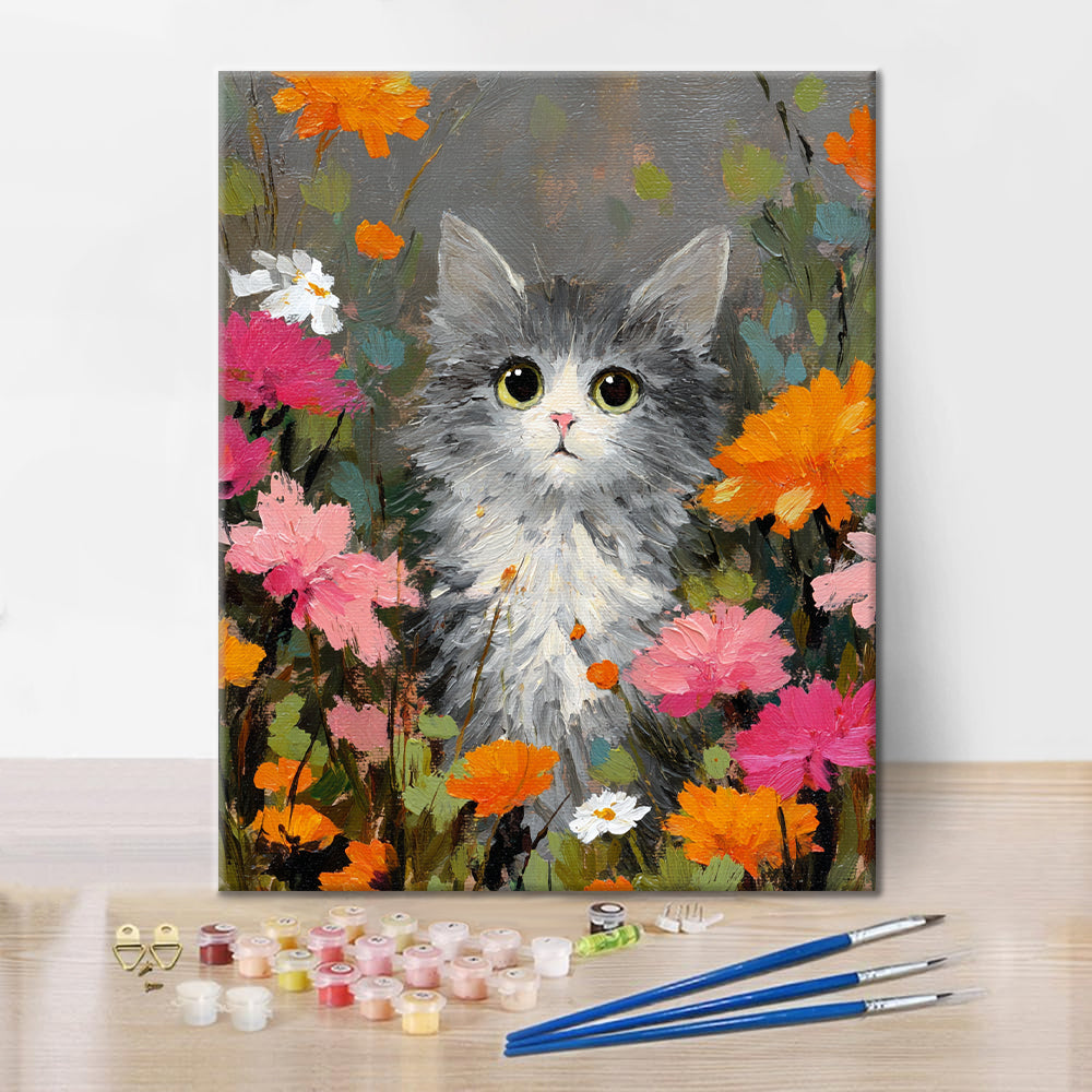 Un gatto tra i fiori - Dipingere con i Numeri