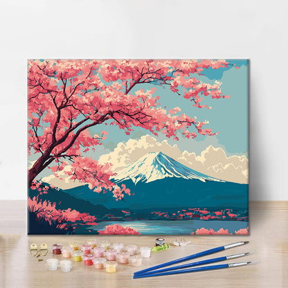 Scena primaverile del Fuji - Dipingere con i Numeri