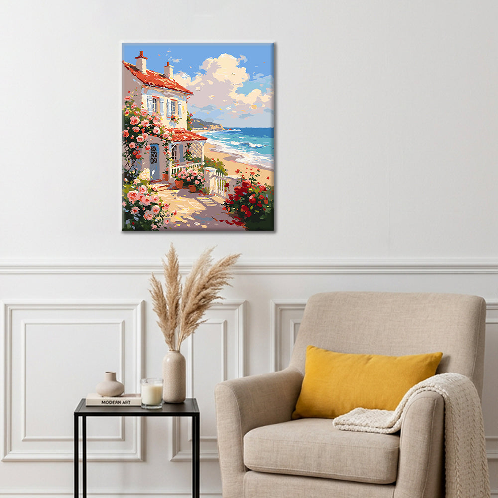 Cottage di rose sul mare - Dipingere con i Numeri