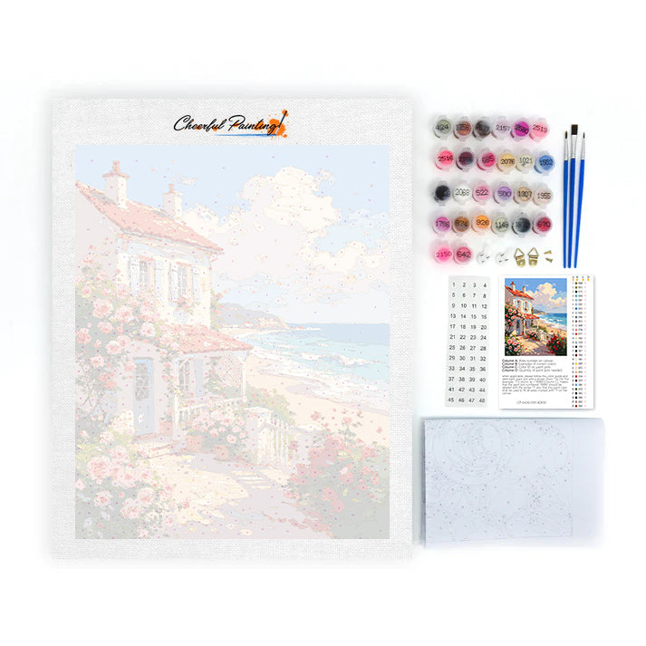 Cottage di rose sul mare - Dipingere con i Numeri