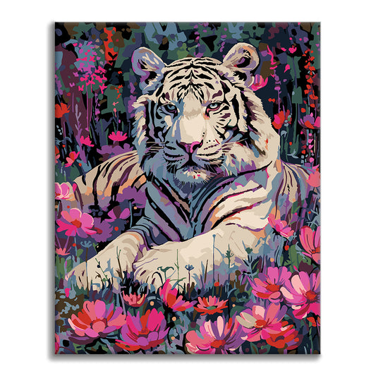 Tigre bianca e fiori - Dipingere con i Numeri