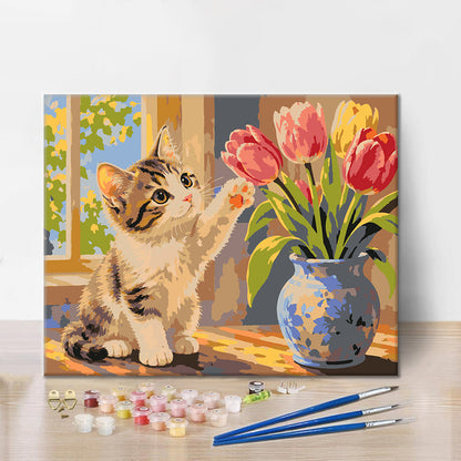 Gattino e tulipani – Dipingere con i Numeri