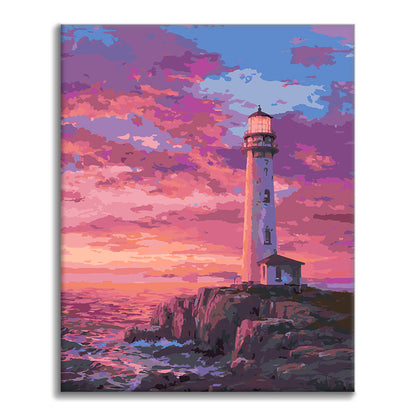 Faro sul mare al tramonto – Dipingere con i Numeri