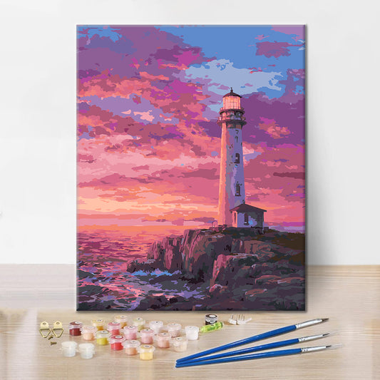 Faro sul mare al tramonto – Dipingere con i Numeri
