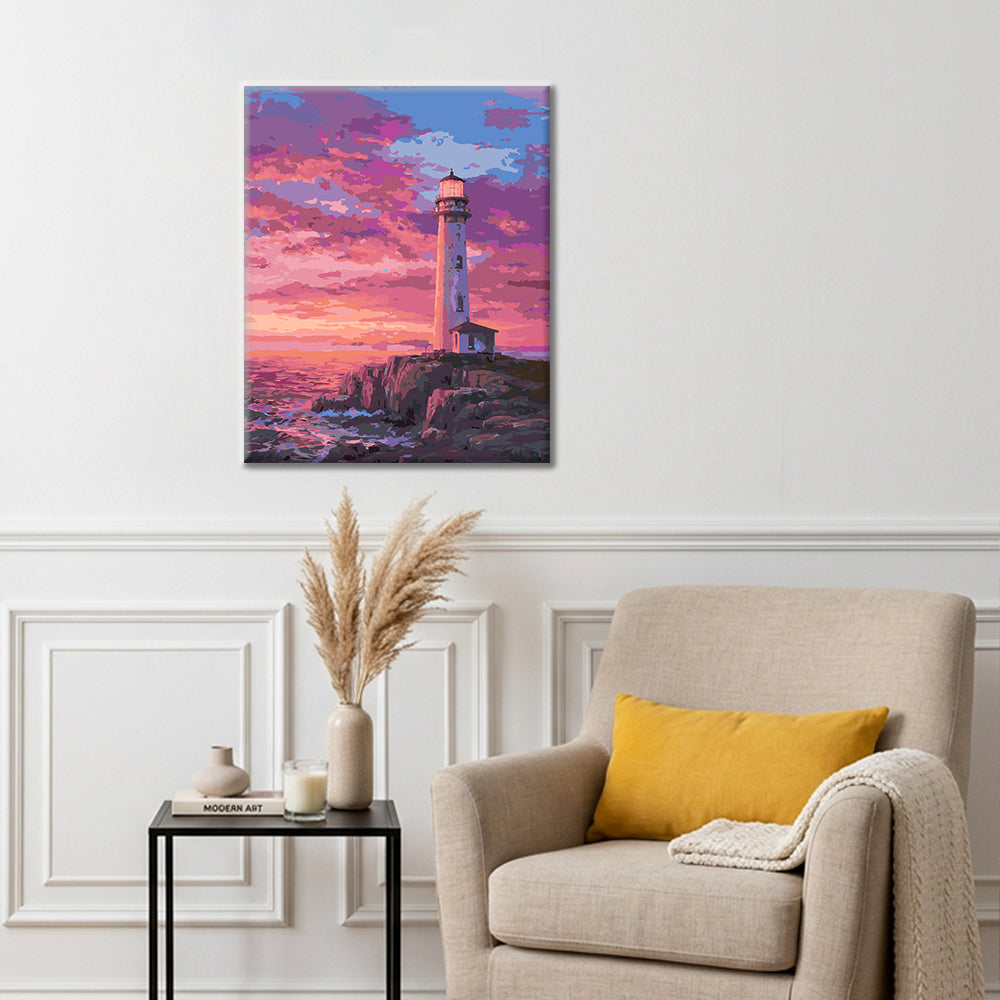 Faro sul mare al tramonto – Dipingere con i Numeri