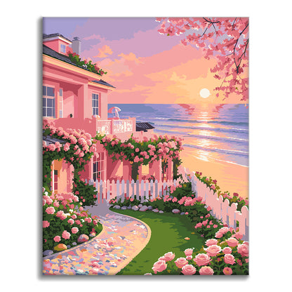 Cottage in giardino al tramonto – Dipingere con i Numeri