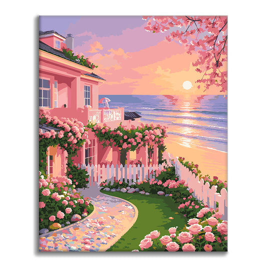 Cottage in giardino al tramonto – Dipingere con i Numeri