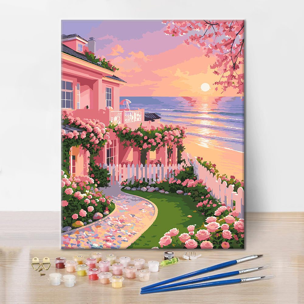 Cottage in giardino al tramonto – Dipingere con i Numeri