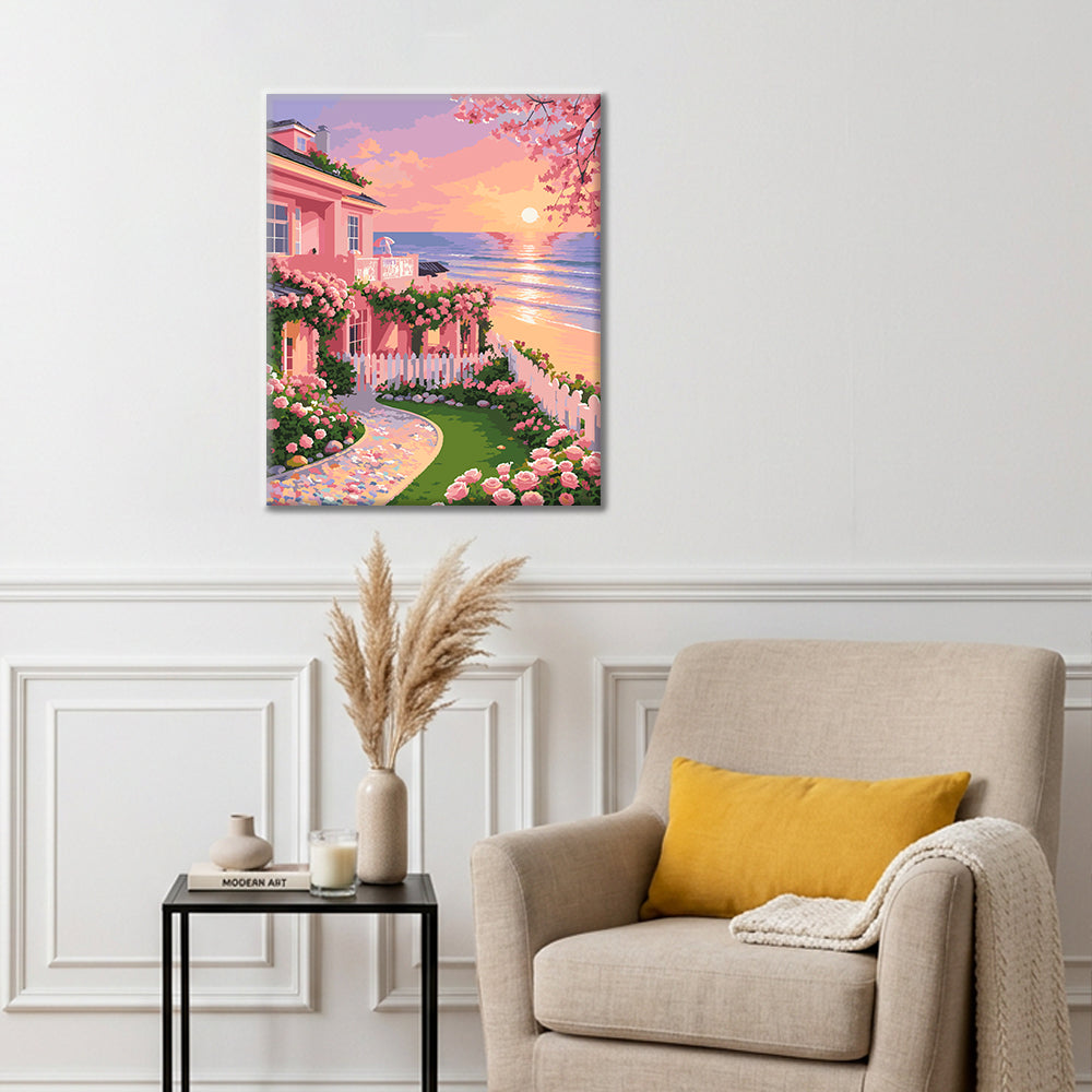 Cottage in giardino al tramonto – Dipingere con i Numeri