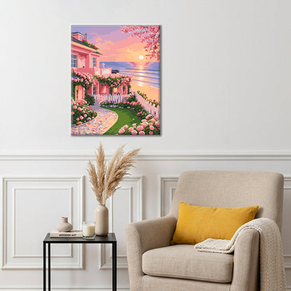 Cottage in giardino al tramonto – Dipingere con i Numeri