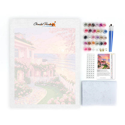 Cottage in giardino al tramonto – Dipingere con i Numeri