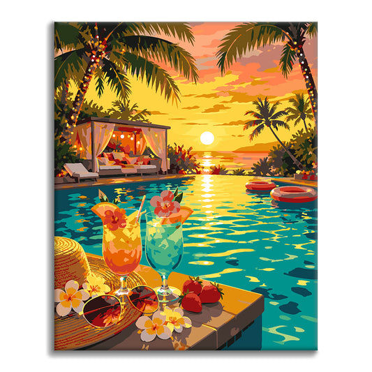 Paradiso al tramonto a bordo piscina – Dipingere con i Numeri