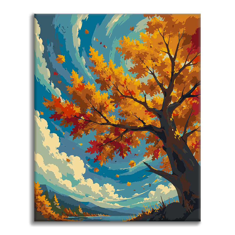 Albero autunnale sotto un cielo blu – Dipingere con i Numeri