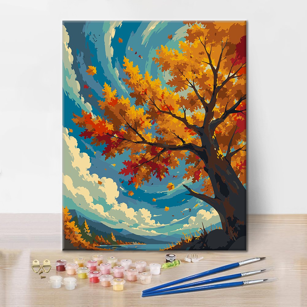 Albero autunnale sotto un cielo blu – Dipingere con i Numeri