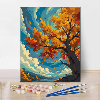 Albero autunnale sotto un cielo blu – Dipingere con i Numeri