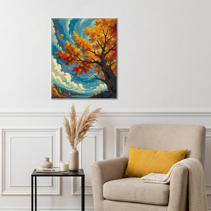 Albero autunnale sotto un cielo blu – Dipingere con i Numeri