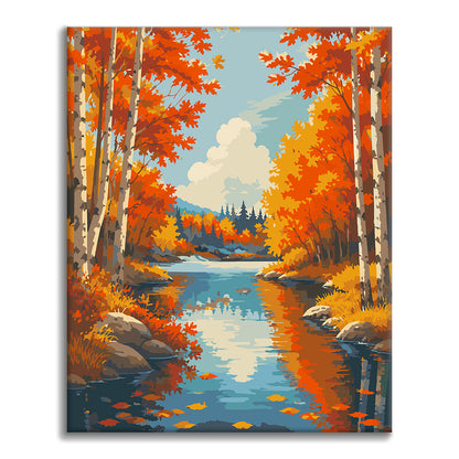 Fiume di betulle in autunno – Dipingere con i Numeri