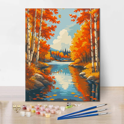 Fiume di betulle in autunno – Dipingere con i Numeri