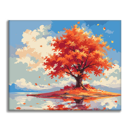 Albero autunnale solitario presso l’acqua – Dipingere con i Numeri
