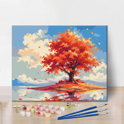 Albero autunnale solitario presso l’acqua – Dipingere con i Numeri